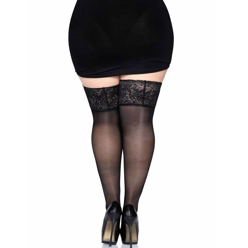 LEG AVENUE MEDIAS NEGRAS AUTOADHESIVAS CON ENCAJE ANCHO ONE SIZE