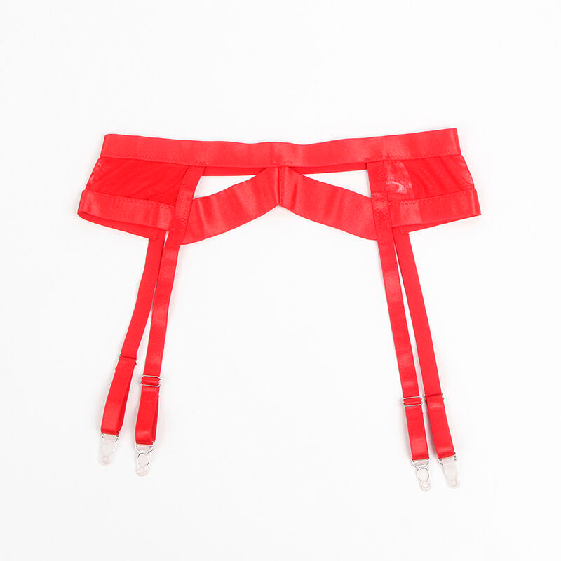 SUBBLIME - 955250 RED BONDAGE BRA WITH GARTER SET S/M