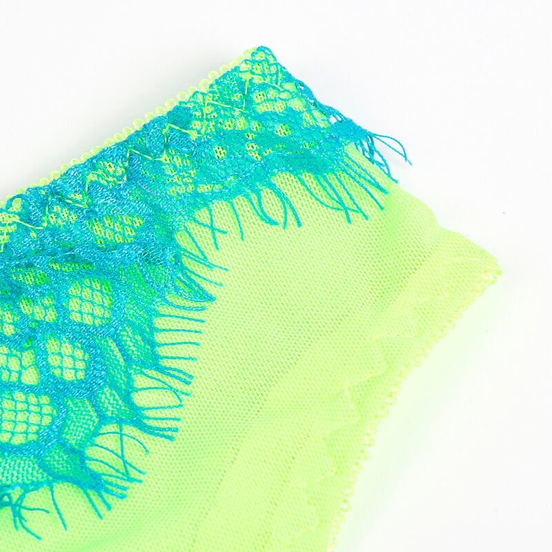 SUBBLIME - 955328 BRA SET WITH LACE AND GARTER LINES GREEN AND BLUE L/XL