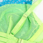 SUBBLIME - 955328 BRA SET WITH LACE AND GARTER LINES GREEN AND BLUE L/XL